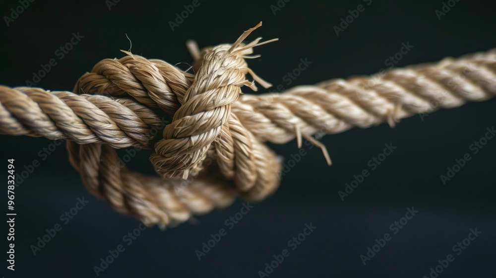 A close-up image of a twisted natural hemp rope knot against a dark background. Its texture highlights craftsmanship, ideal for themes like construction, sailing, or artisanal crafts. A close-up image of a twisted natural hemp rope knot against a dark background. Its texture highlights craftsmanship, ideal for themes like construction, sailing, or artisanal crafts.
