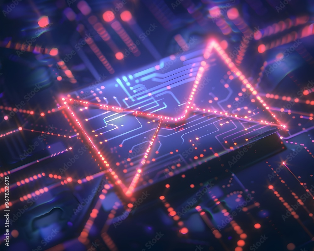 Tech Inspired Digital Email Icon with Vibrant Circuit Board Patterns Tech Inspired Digital Email Icon with Vibrant Circuit Board Patterns