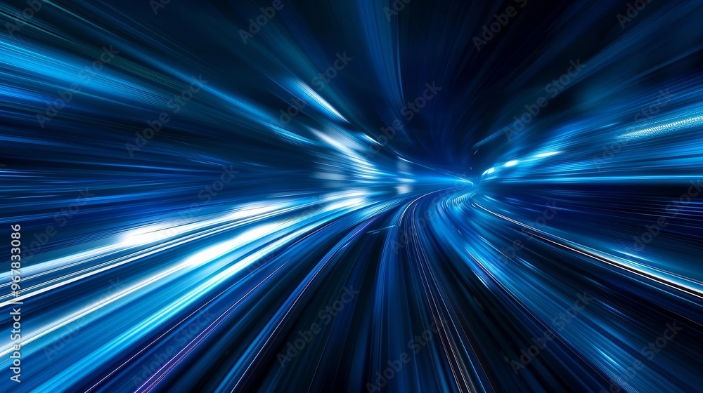 A vibrant image showcasing speed and motion through blue light streaks. It creates a sense of depth, perfect for futuristic themes and technology projects in digital media. A vibrant image showcasing speed and motion through blue light streaks. It creates a sense of depth, perfect for futuristic themes and technology projects in digital media.