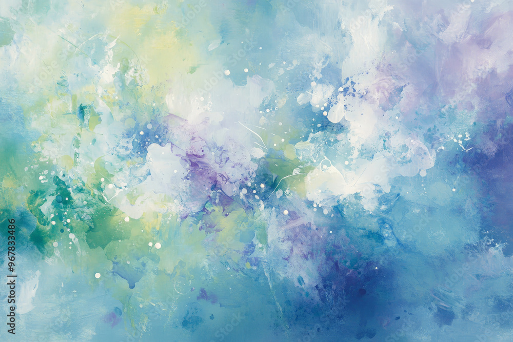 Obraz premium An explosion of pastel paints in soft tones of blue, green, and lavender, with a matte finish and gentle splatters for a soothing, artistic effect.