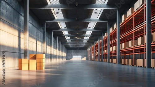 Wallpaper Mural Empty Warehouse Interior with Boxed Products and Skylight Torontodigital.ca