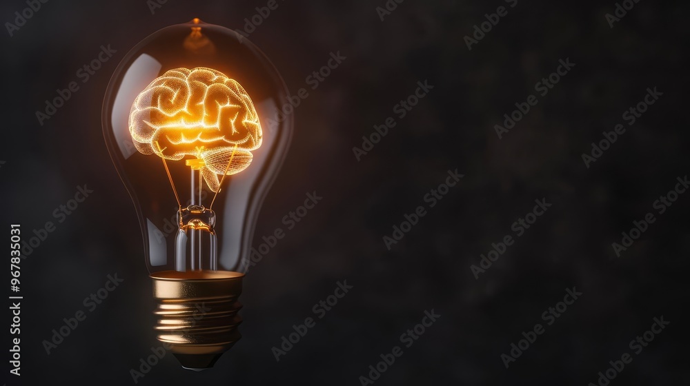Light bulb with brain inside, symbolizing idea, innovation, and thinking. Light bulb with brain inside, symbolizing idea, innovation, and thinking.