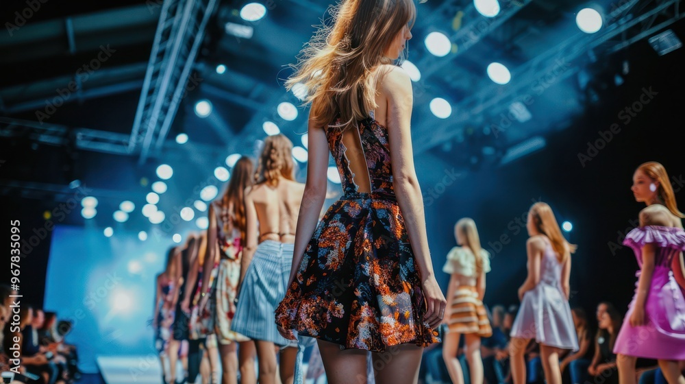 Obraz premium Women model various outfits on catwalk at Fashion Show . Concept Fashion Show, Women's Fashion, Catwalk Modelling, Runway Outfits 