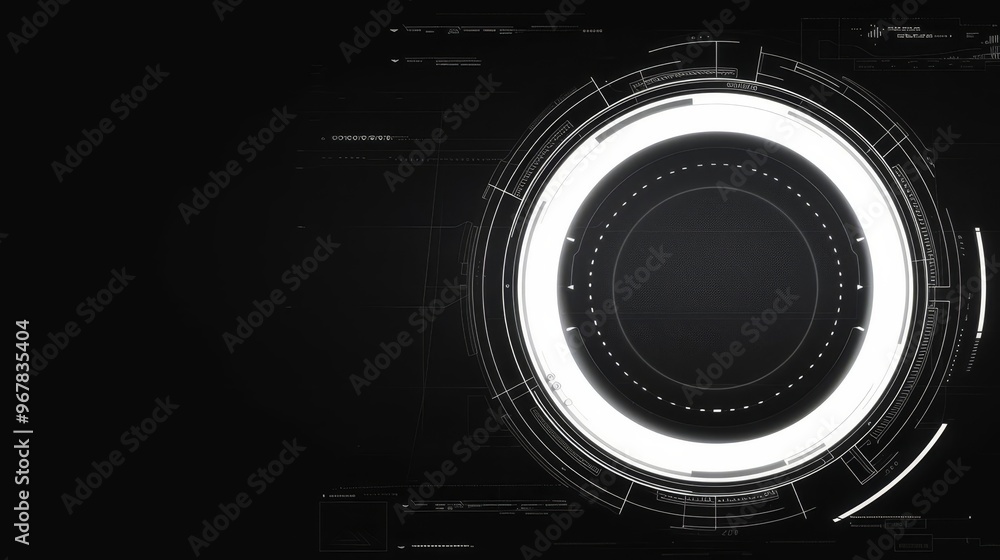 Abstract futuristic HUD interface with glowing circle, digital technology background. Abstract futuristic HUD interface with glowing circle, digital technology background.