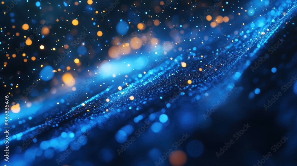 Fototapeta premium Image showing the universe of future technology Blue theme and many colors Close-up view Depth of field effect The blur of the background, the light colors, the feeling of modern technology.