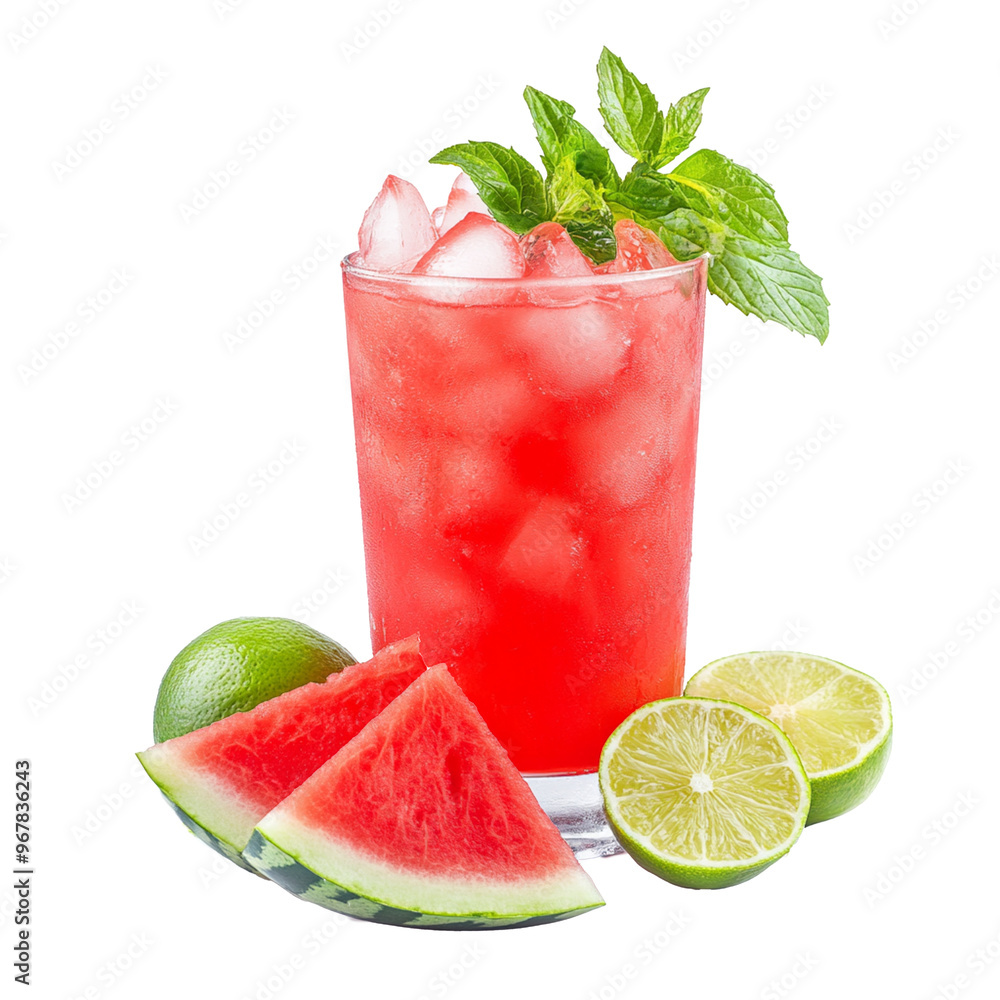 Watermelon cooler with ice and lime slices, isolated on a transparent background. Watermelon cooler with ice and lime slices, isolated on a transparent background.