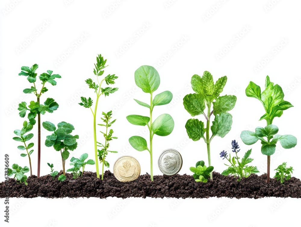 A visual representation of growth, featuring plants alongside coins to symbolize the relationship between nature and finance. A visual representation of growth, featuring plants alongside coins to symbolize the relationship between nature and finance.