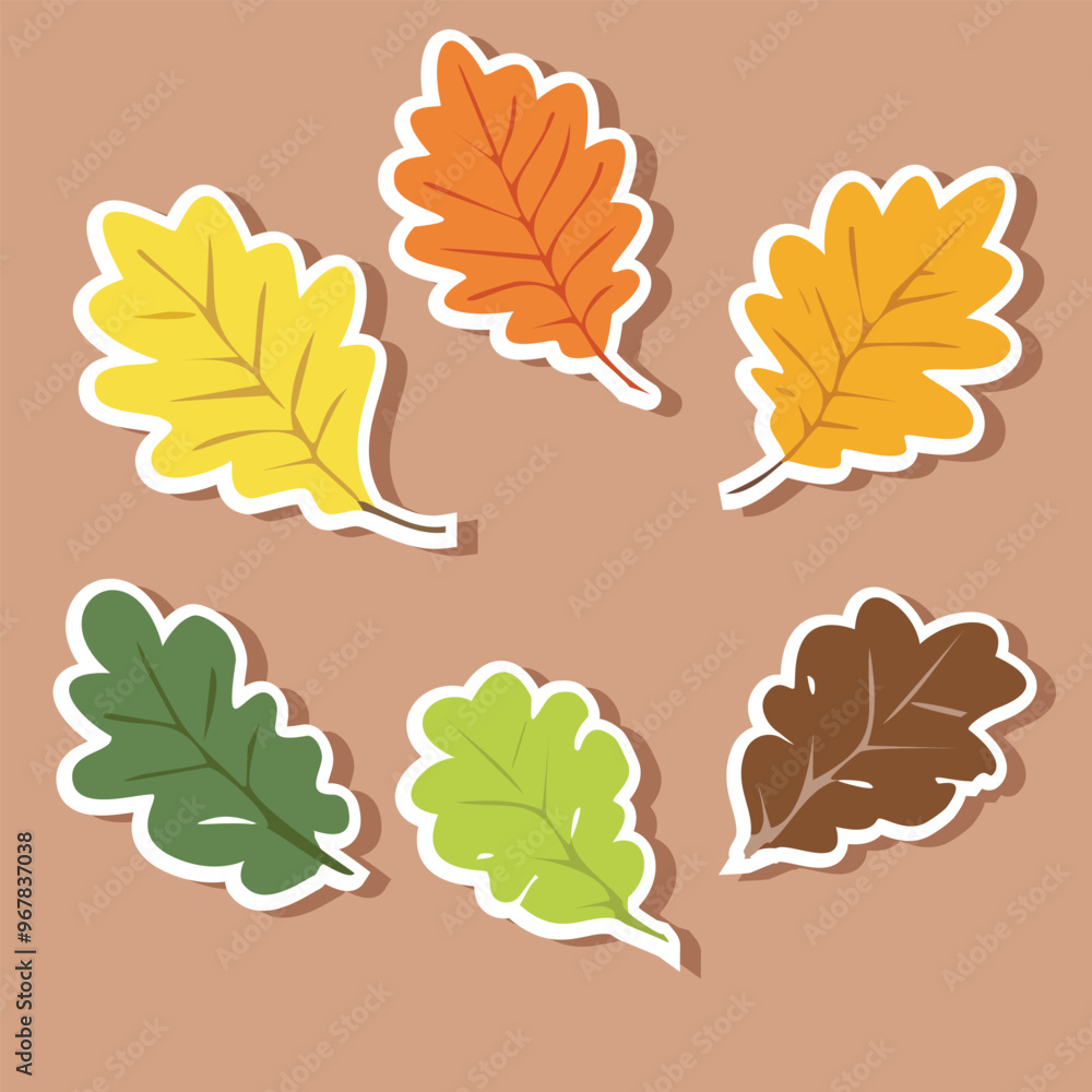 Oak leaf vector. Autumn oak leaf sticker. Autumn element. Flat vector in cartoon style isolated on white background. Oak leaf vector. Autumn oak leaf sticker. Autumn element. Flat vector in cartoon style isolated on white background.