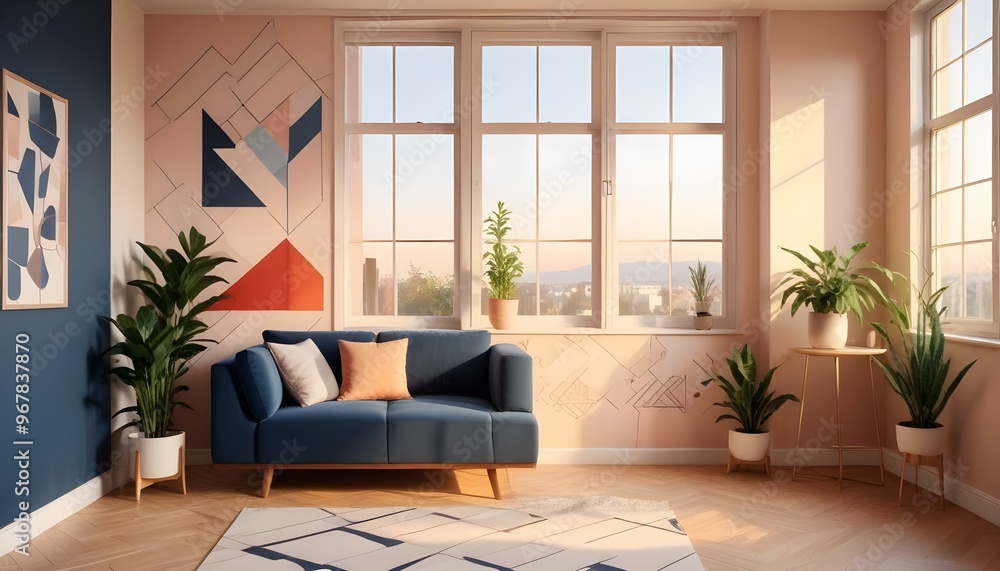 Fototapeta premium Photo interior modern design room 3d illustration;