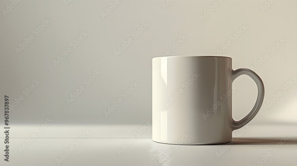 White Coffee Mug Mockup with Handle on White Table Top, Isolated for Branding and Design Presentation. White Coffee Mug Mockup with Handle on White Table Top, Isolated for Branding and Design Presentation.