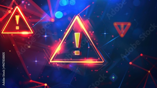 Warning Sign in Neon Lights on Abstract Background