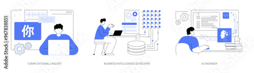 Artificial Intelligence professions isolated cartoon vector illustrations se