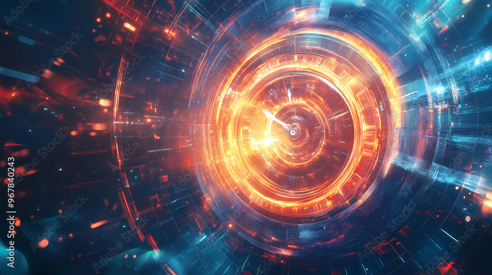 Obraz premium Digital energy transfer light background. ai generated illustration. Time Machine. Illustration