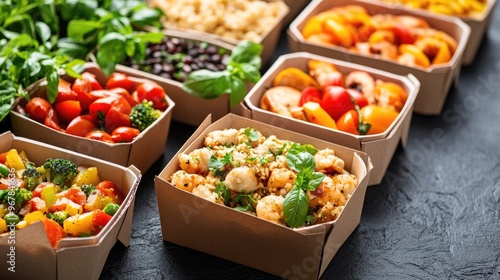 Convenient boxed food with microwave-ready healthy meals