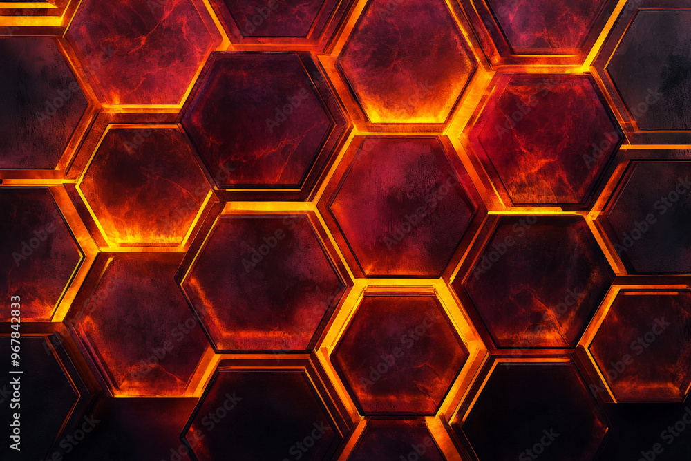 Neon hexagons with a glowing marble texture, radiating in red and orange against a matte charcoal backdrop. The shapes pulse with energy, creating a dynamic composition. Neon hexagons with a glowing marble texture, radiating in red and orange against a matte charcoal backdrop. The shapes pulse with energy, creating a dynamic composition.