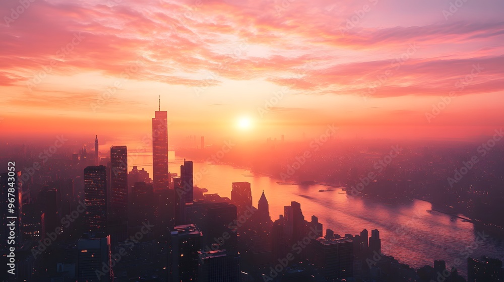 Cityscape with Sunset over River Cityscape with Sunset over River