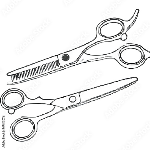 barber scissors and thinning shears, drawn with a black line and no background. Barbershop