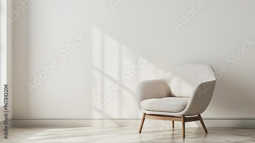 Modern interior with an armchair against an empty white wall background