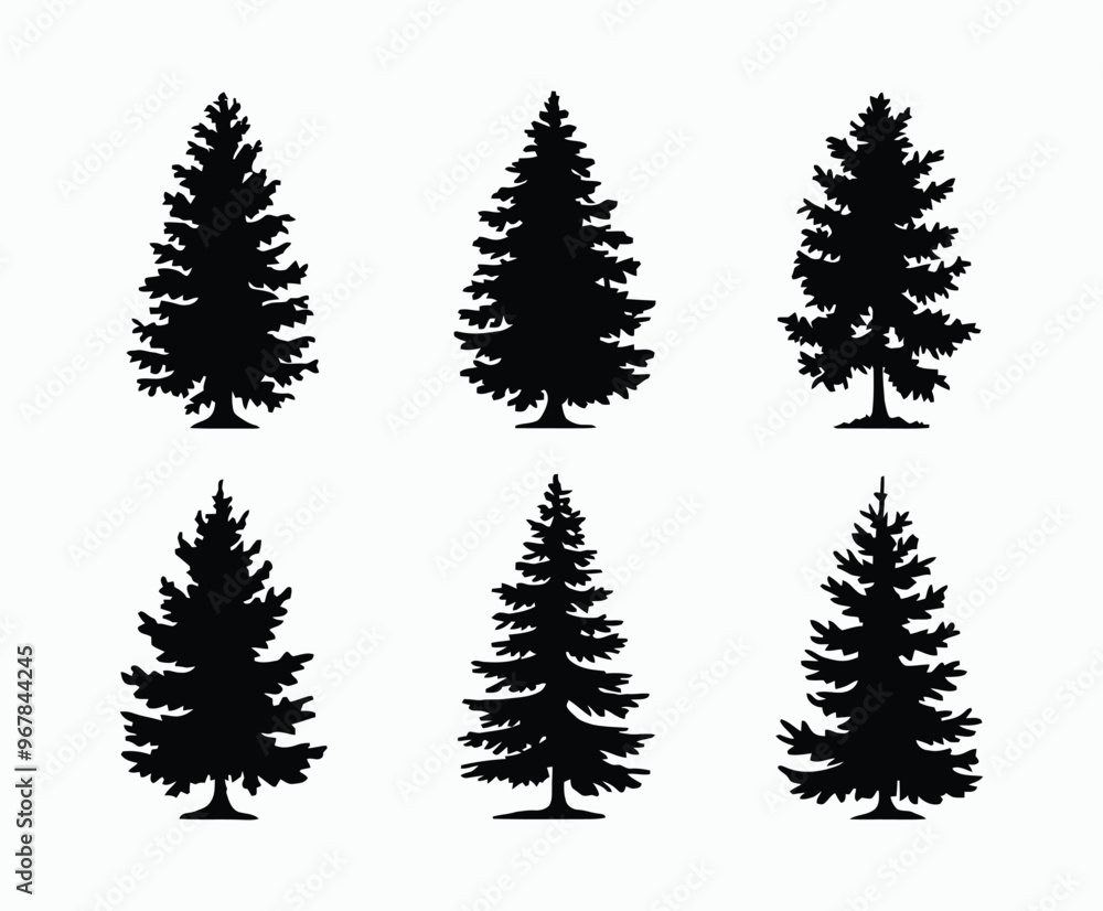 Obraz premium Pine trees silhouette EPS vector file illustration template