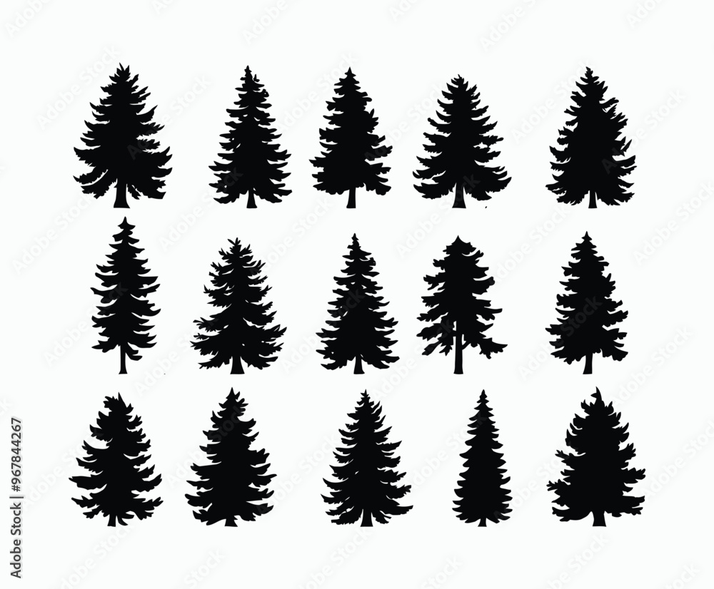 Obraz premium Pine trees silhouette EPS vector file illustration template