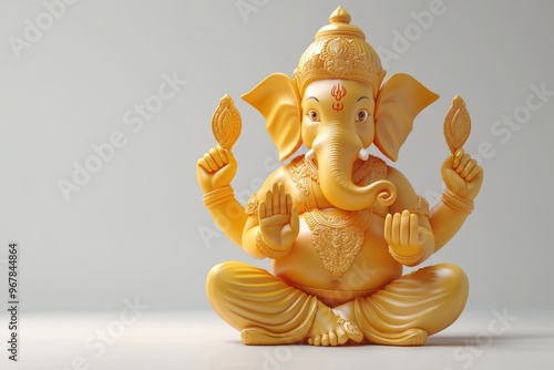 3D Illustration of Ganesha is the Indian God of Wealth and Prosperity. This illustration represents Hinduism and meditation. The concept is based on Hindu mythology,Generative AI