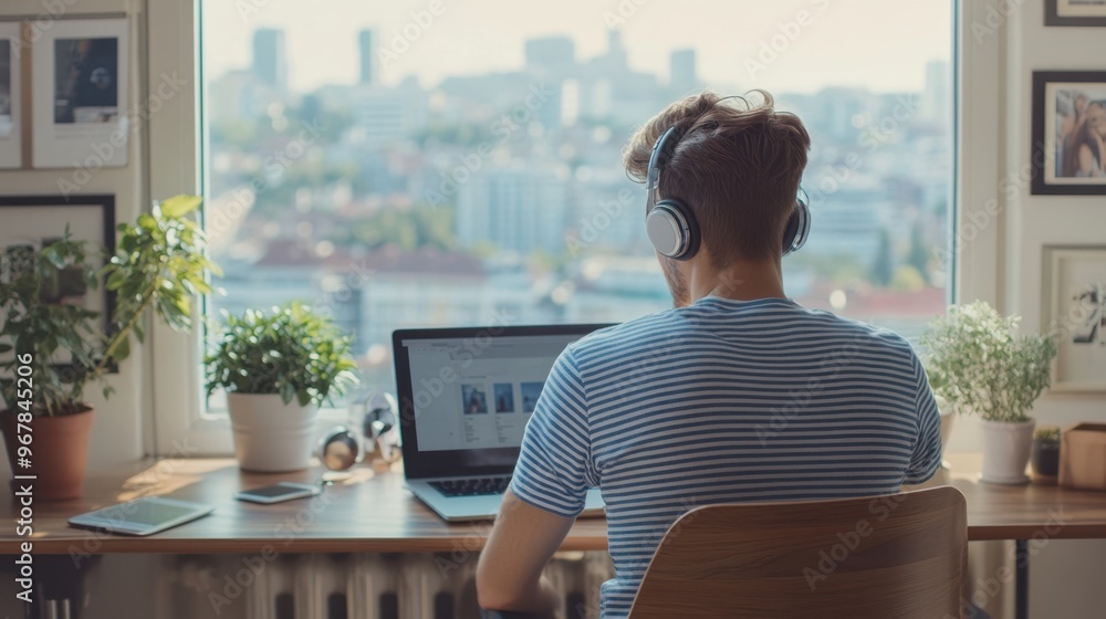 The Man with Laptop Headphones The Man with Laptop Headphones