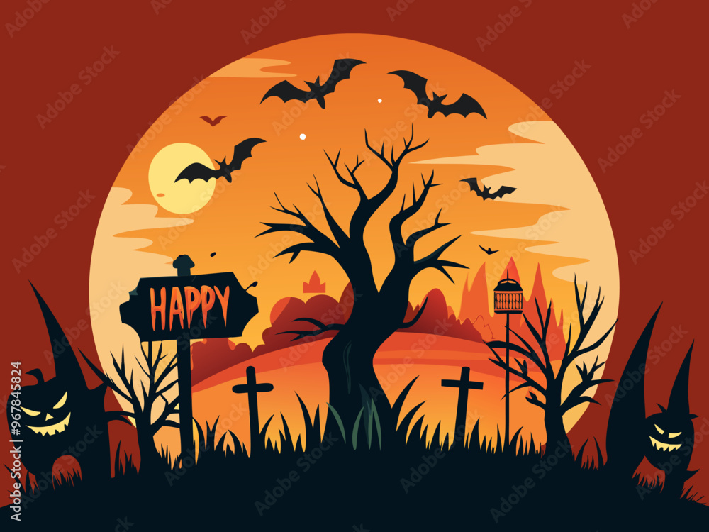 Halloween background with bats jack o lantern and owl at moon night Halloween background with bats jack o lantern and owl at moon night