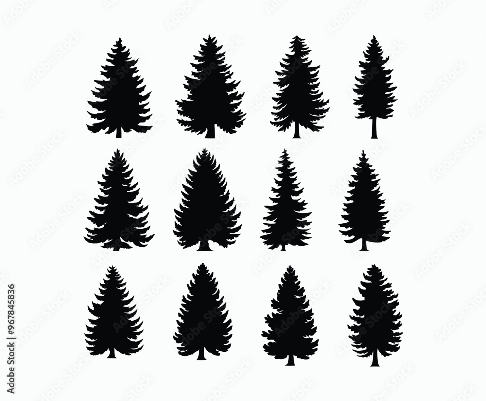Fototapeta premium Pine trees silhouette EPS vector file illustration template
