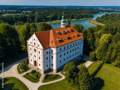 Aerial view of Andechs Monastery and Ammersee