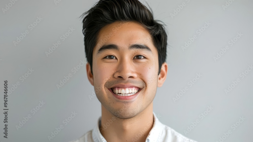 Portrait of a young, handsome Asian man with a confident smile, exuding charm and positivity with copy space Portrait of a young, handsome Asian man with a confident smile, exuding charm and positivity with copy space