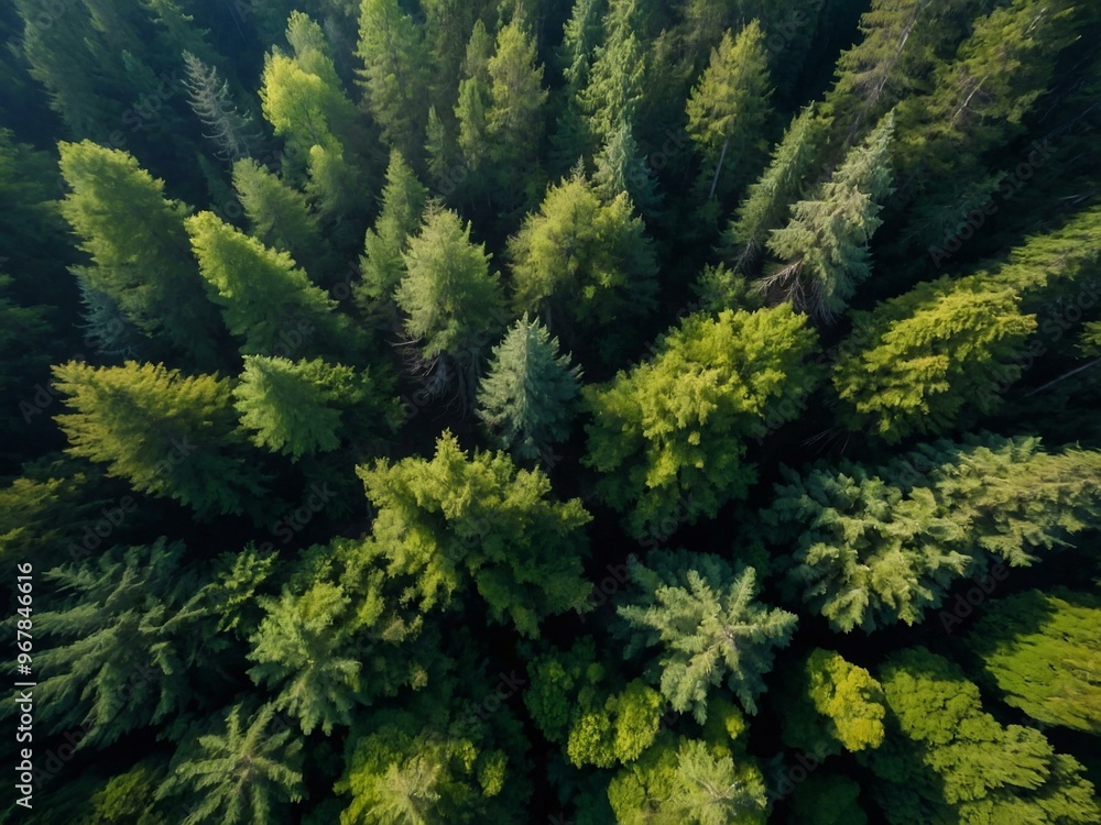 Aerial view of dense forest treetops, showcasing nature's beauty from a bird's eye view. Aerial view of dense forest treetops, showcasing nature's beauty from a bird's eye view.