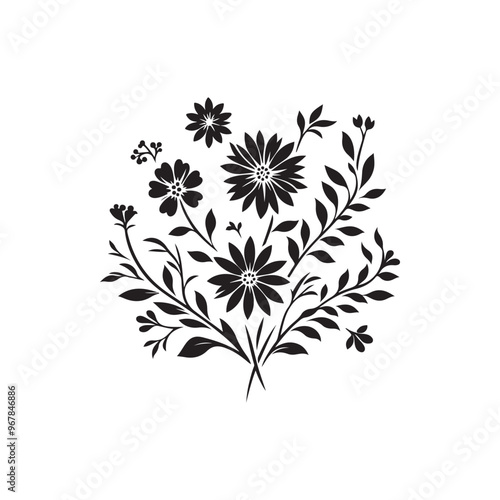flower silhouette Vector with white solid background