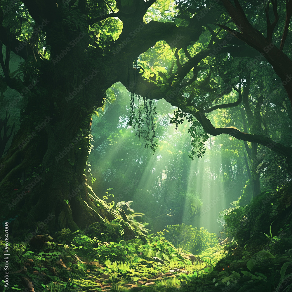 Obraz premium Sunlight Through Forest Trees