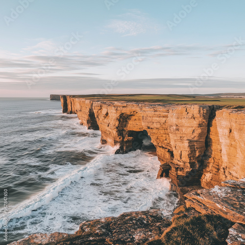 Rugged Coastal Cliffs with Crashing Waves