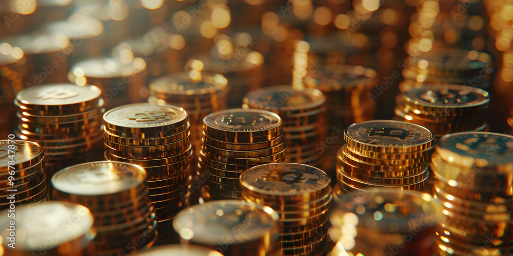 A pile of gold coins sitting on top of a computer motherboard Digital image Blockchain decentralized currency with blur background A pile of gold coins sitting on top of a computer motherboard Digital image Blockchain decentralized currency with blur background