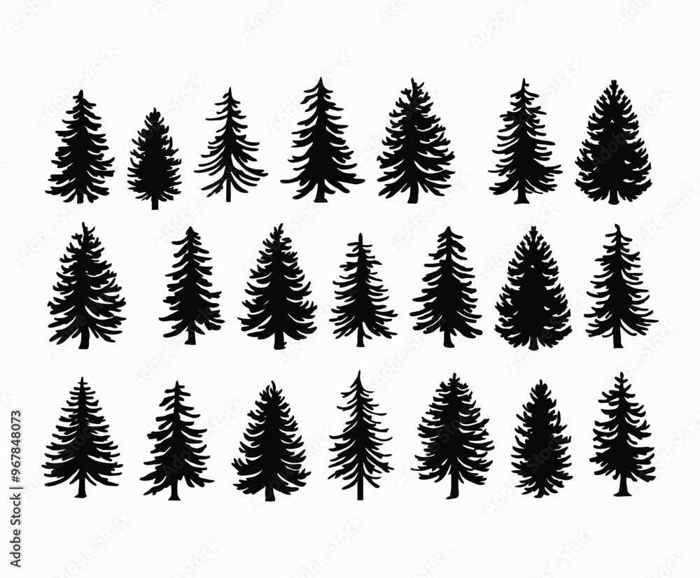 Obraz premium Pine trees silhouette EPS vector file illustration template