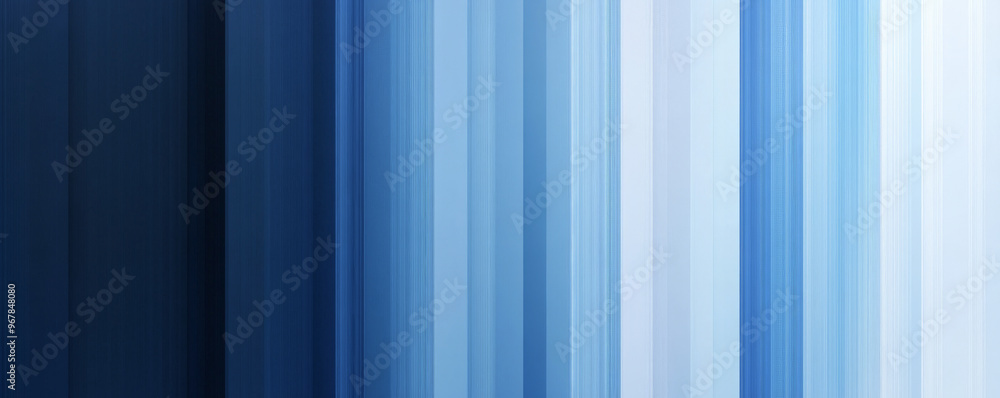 Obraz premium Vertical gradient stripes in cool blue tones, from deep navy to light sky blue, with a glossy, glass-like texture that reflects light softly.