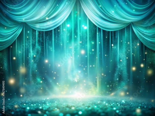 Mythic Aurora: Ethereal turquoise curtains of light undulate with silver glitter and radiant bokeh, evoking the surreal beauty of a mythical dawn. photo