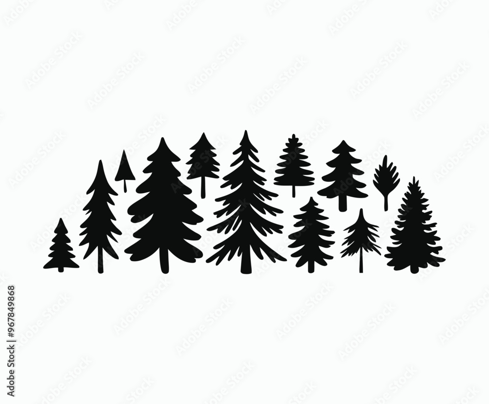 Obraz premium Pine trees silhouette EPS vector file illustration template