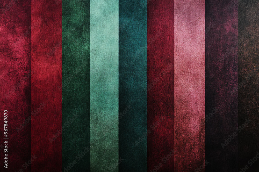 Fototapeta premium Vertical gradient stripes in rich, deep colors, blending from burgundy to emerald green, with a velvety, matte finish for a luxurious, elegant feel.