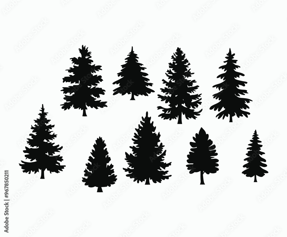 Obraz premium Pine trees silhouette EPS vector file illustration template