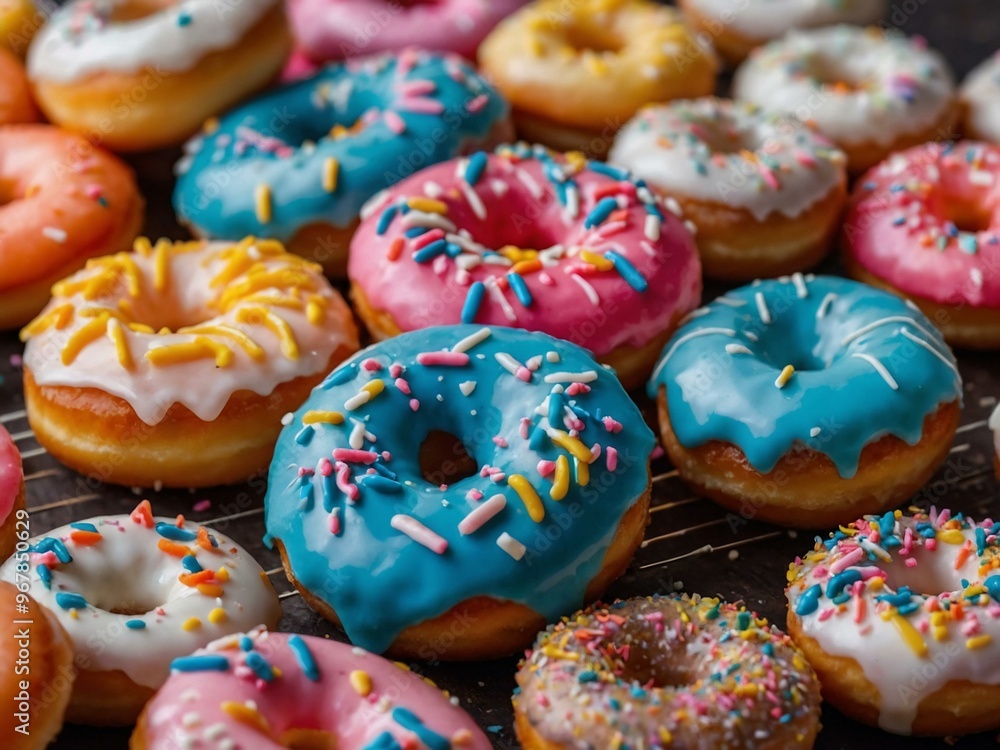 Assorted mini donuts with sprinkles and frosting Assorted mini donuts with sprinkles and frosting