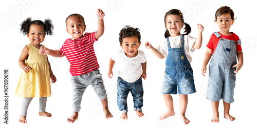 Tableau sur toile Diverse toddlers png collage element, dancing together, transparent background