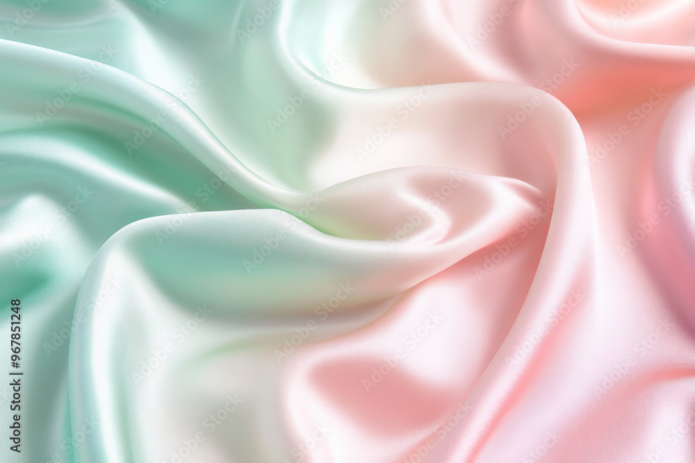 Obraz premium Vertical gradient stripes in soft, pastel colors, blending from light pink to mint green, with a smooth satin texture that adds a gentle touch.