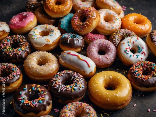 Assorted mini donuts with sprinkles.