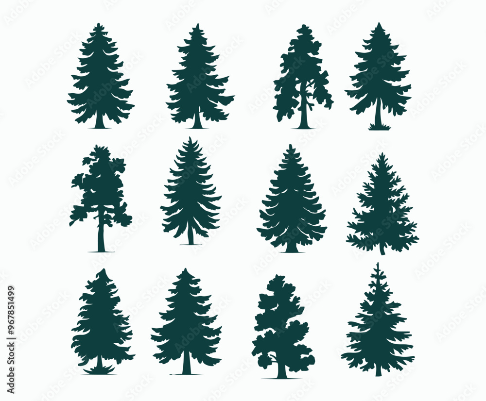 Obraz premium Pine trees silhouette EPS vector file illustration template