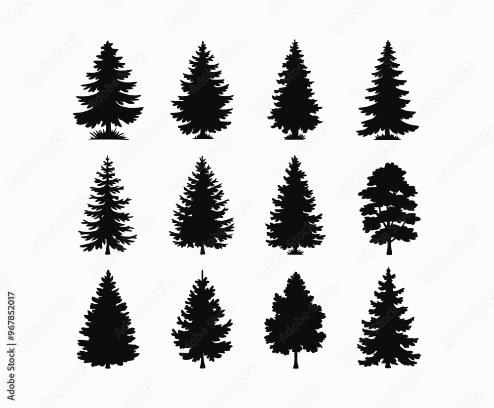 Obraz premium Pine trees silhouette EPS vector file illustration template