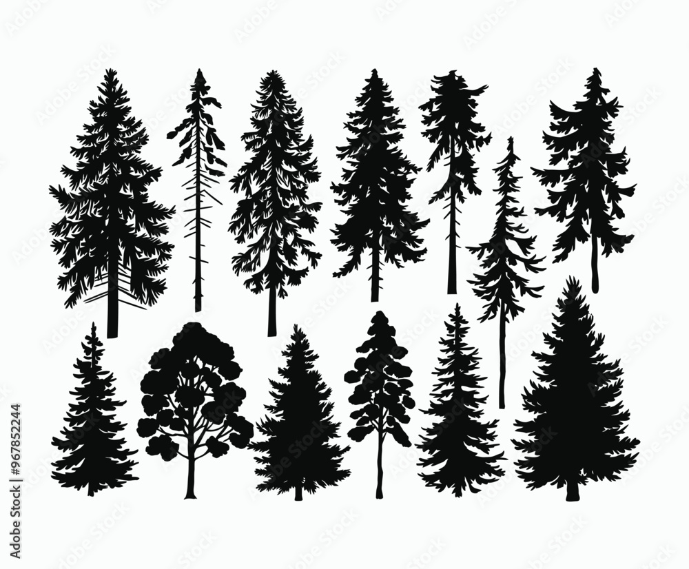 Obraz premium Pine trees silhouette EPS vector file illustration template