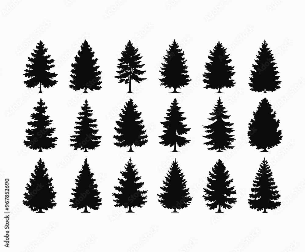 Fototapeta premium Pine trees silhouette EPS vector file illustration template