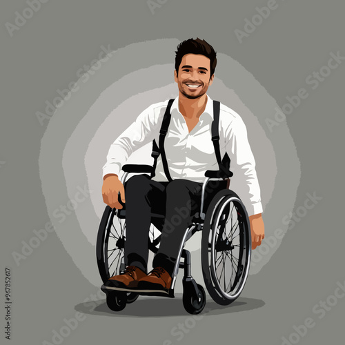 Illustration of man wheelchair smiling. Parasports.